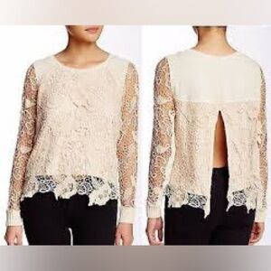 Free People tan crocheted lace overlay top open‎ back women’s size small trendy